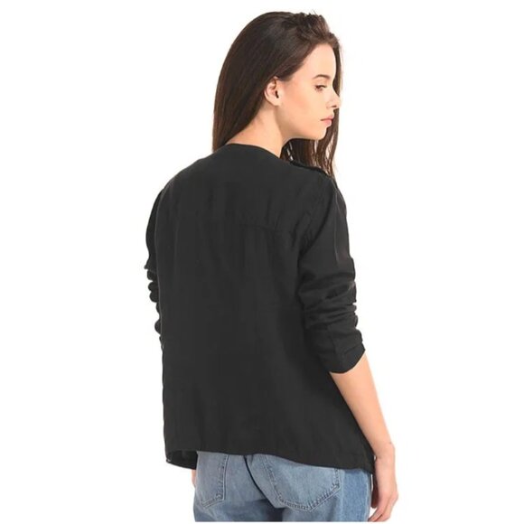 GAP Women Black Tencel Moto Jacket size M - Picture 3 of 15